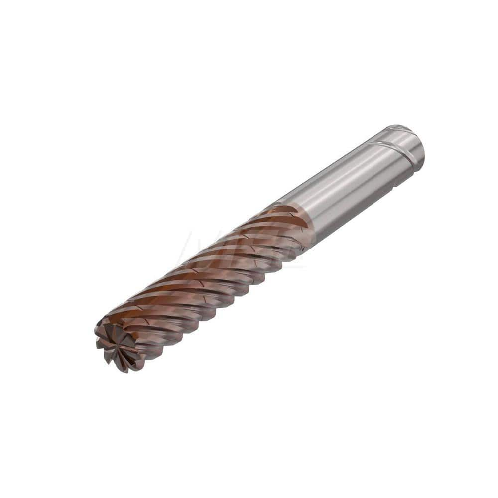 Corner Radius End Mill: 0.9843″ Dia, 9 Flutes, Solid Carbide 38 ° Helix, HXT Coated, Corner Radius End, Series JS720