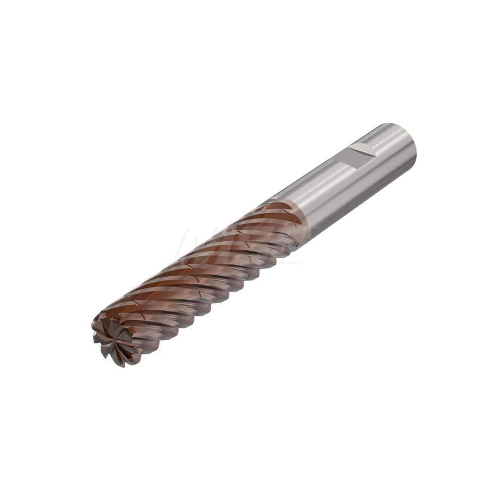 Corner Radius End Mill: 0.6299″ Dia, 9 Flutes, Solid Carbide 38 ° Helix, HXT Coated, Corner Radius End, Series JS720