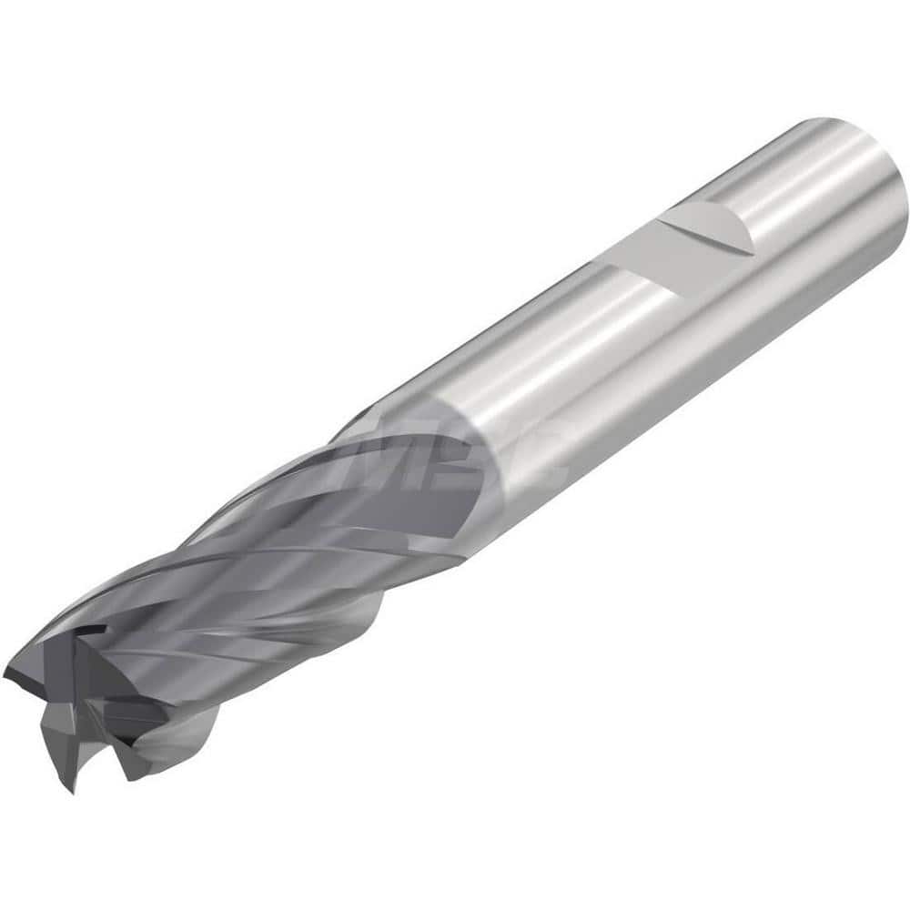 Corner Radius End Mill: 0.3937″ Dia, 4 Flutes, Solid Carbide 35 ° Helix, SIRON-A Coated, Corner Chamfer End, Series JSE514