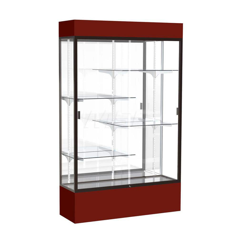 Bookcases; Color: Maroon; Number of Shelves: 4; Width (Decimal Inch): 48.0000; Depth (Inch): 16; Material: Anodized Aluminum/Laminate; Material: Anodized Aluminum/Laminate