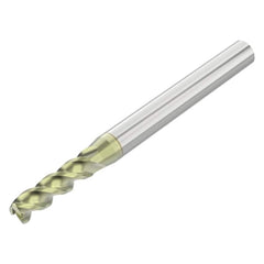 Corner Radius End Mill: 7/32″ Dia, 3/4″ LOC, 0.02″ Radius, 3 Flutes, Solid Carbide 2-1/2″ OAL, 1/4″ Shank Dia, 45 ° Helix, ANF Coated, Corner Radius End, Centercutting, Series A345R