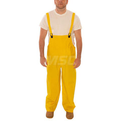 Non-Disposable Rain & Chemical-Resistant Bib Overalls: Waterproof, Yellow, Polyvinylchloride on Polyester Fabric 29″ Inseam, Snaps Closure, 0