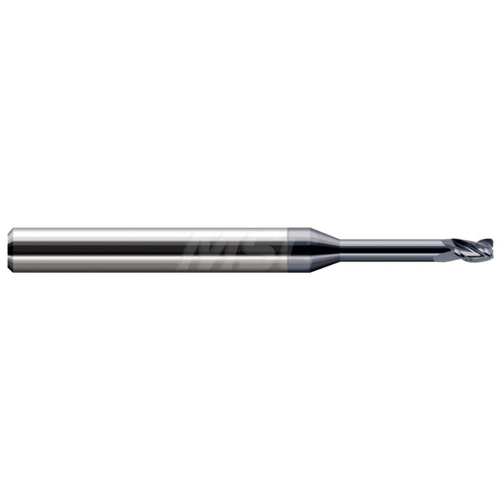 Corner Radius End Mill: 0.078″ Dia, 0.117″ LOC, 0.01″ Radius, 3 Flutes, Solid Carbide 2-1/2″ OAL, 1″ Shank Dia, Helix, AlTiN Coated, Corner Radius End, Centercutting