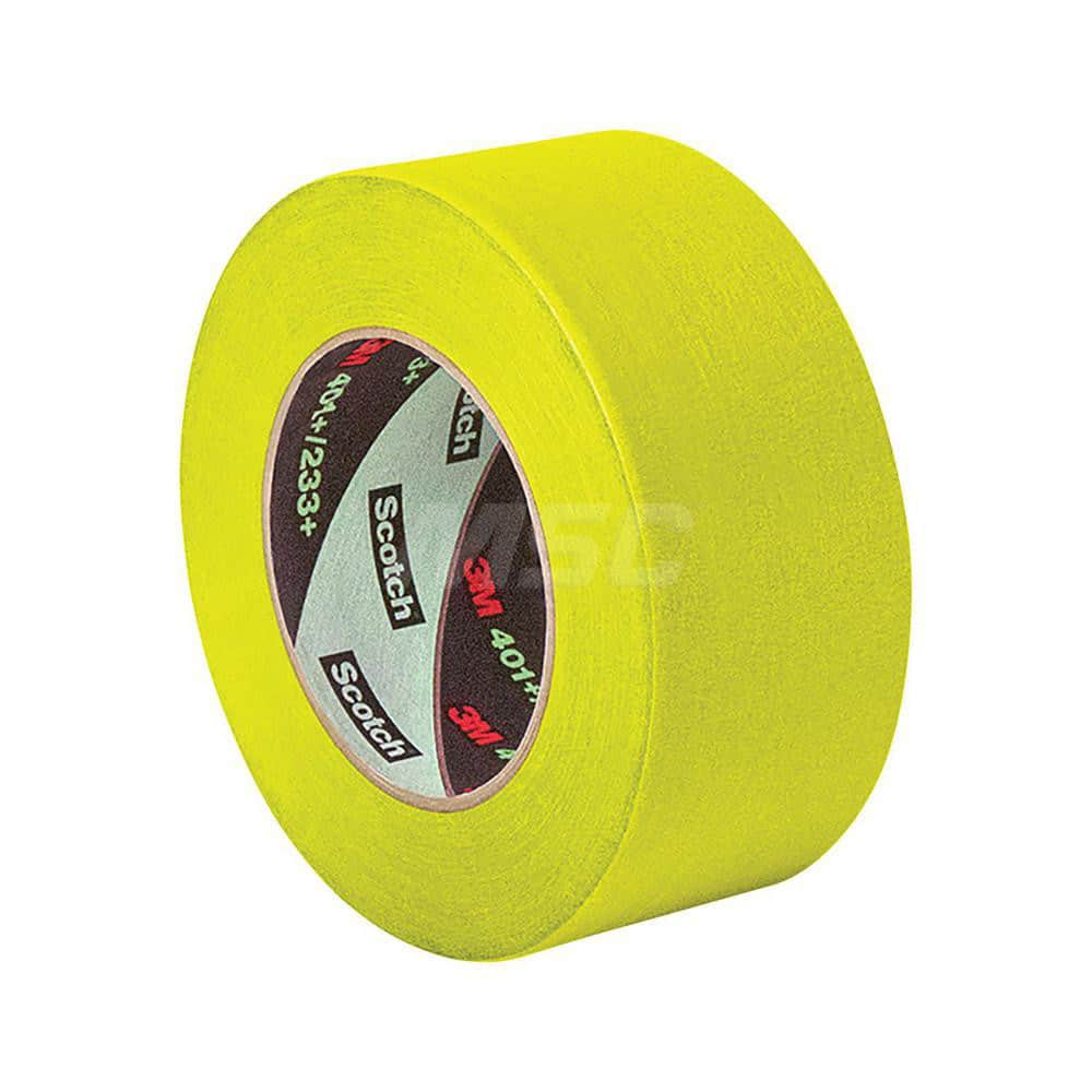 High Temperature Masking Tape: 1-1/2″ Wide, 60 yd Long, 6.3 mil Thick, Yellow Crepe Paper, Rubber Adhesive, 22 lb/in Tensile Strength