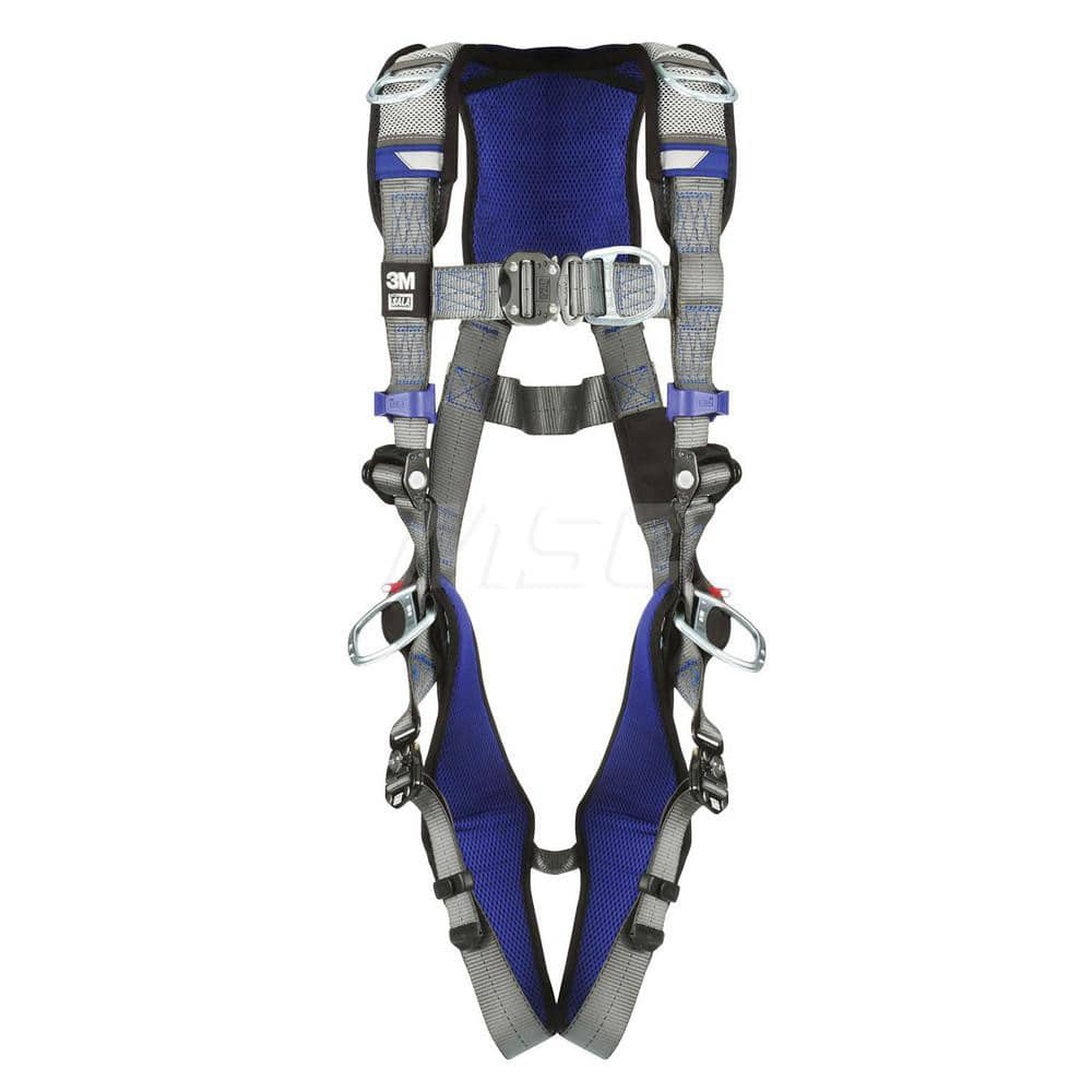 Fall Protection Harnesses: 420 Lb, Vest Style, Size X-Large, For Climbing Positioning Retrieval & Rescue, Back Front Hips & Shoulder Quick-Connect Leg Strap, Quick-Connect Chest Strap