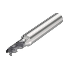 Corner Radius End Mill: 0.2165″ Dia, 3 Flutes, Solid Carbide 48 ° Helix, SIRON-A Coated, Corner Chamfer End, Centercutting, Series JS553
