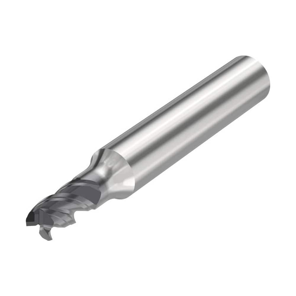 Corner Radius End Mill: 0.0787″ Dia, 3 Flutes, Solid Carbide 48 ° Helix, SIRON-A Coated, Corner Chamfer End, Centercutting, Series JS553