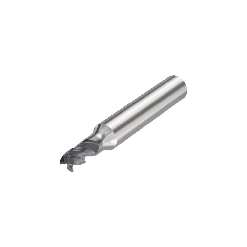 Corner Radius End Mill: 0.1772″ Dia, 3 Flutes, Solid Carbide 48 ° Helix, SIRON-A Coated, Corner Chamfer End, Centercutting, Series JS553
