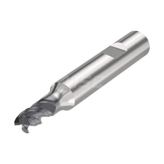 Corner Radius End Mill: 0.2165″ Dia, 3 Flutes, Solid Carbide 48 ° Helix, SIRON-A Coated, Corner Chamfer End, Centercutting, Series JS553