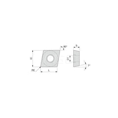 Turning Insert:  CCMT21.51PS GH730,  Solid Carbide TiCNO Finish,  Neutral,  1/4″ Inscribed Circle,  0.0160″ Corner Radius,  80.0 &deg N/A Diamond,  Series  CCMT