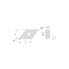 Turning Insert:  DCMW21.52 T5115,  Solid Carbide TiCN, Al2O3 & TiN Finish,  Neutral,  1/4″ Inscribed Circle,  0.0310″ Corner Radius,  55.0 &deg N/A Diamond,  Series  DCMW