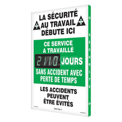 Safety First This Department Has Worked Days without a Lost Time Accident On the Job Safety Begins with You! (french) - Rectangle, 3.75″ Thick, Indoor or Outdoor, For Inspection, Testing and Accident Data