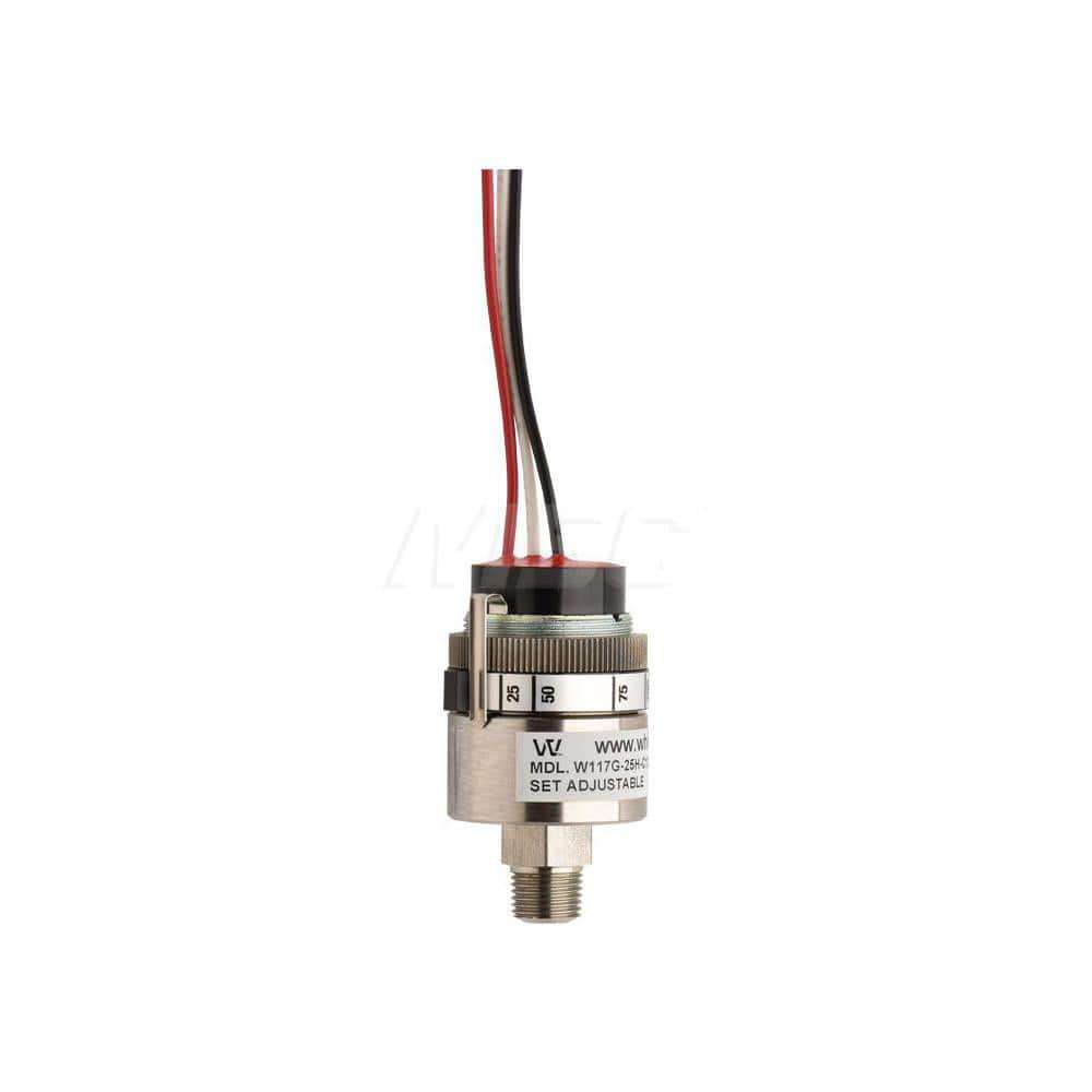 Pressure, Vacuum & Compound Switches; Type: Compact, Cylindrical Pressure Switch; All-Welded Pressure Switch; Thread Size: 1/8; Voltage: 115VAC / 28 VDC; Thread Type: NPT Male; Amperage: 1.0000; Electrical Connection: 12in Free Leads; Wetted Parts Materia