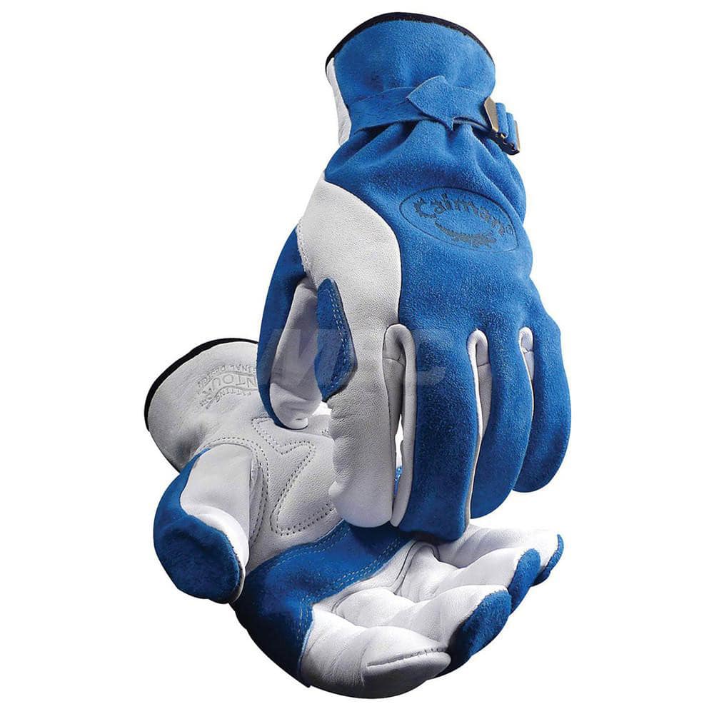 Welding Gloves: Size 2X-Large, Uncoated, Grain Cowhide Leather & Split Cowhide Leather, Multi-Task Welding Application Blue & White, Uncoated Coverage, Smooth Grip