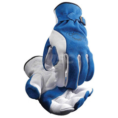 Welding Gloves: Size 2X-Large, Uncoated, Grain Cowhide Leather & Split Cowhide Leather, Multi-Task Welding Application Blue & White, Uncoated Coverage, Smooth Grip