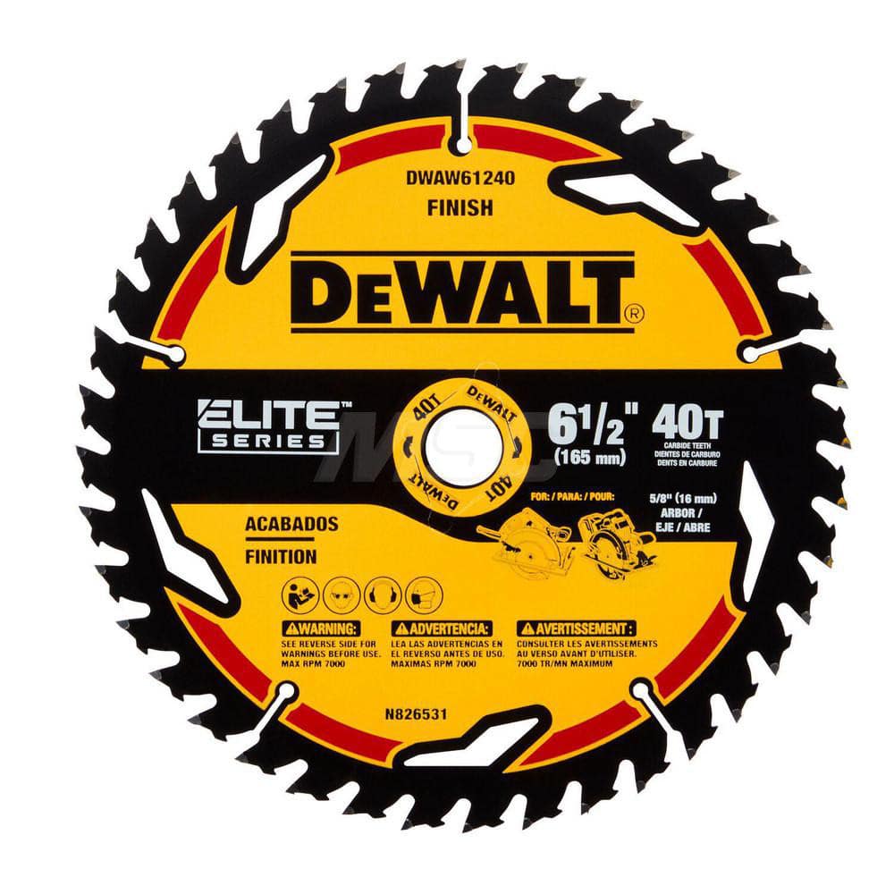 Wet & Dry Cut Saw Blade: 6-1/2″ Dia, 5/8″ Arbor Hole, 0.067″ Kerf Width, 40 Teeth Use on Wood Cutting, Round with Diamond Knockout Arbor