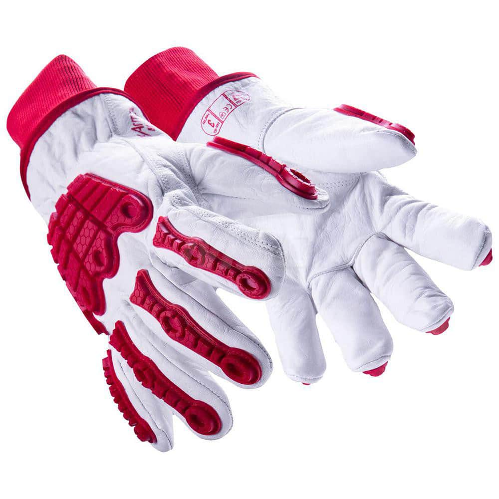 Cut, Puncture & Abrasive-Resistant Gloves: 3X-Large, ANSI Cut A7, ANSI Puncture 3, HPPE & Thermal Lined, Leather Red & White, Smooth Grip, ANSI Abrasion 4
