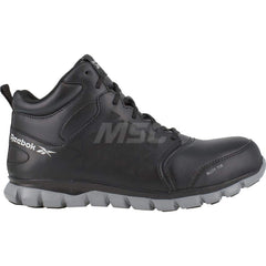 Work Boot: Size 4, Leather, Alloy Toe Black, Wide Width, Non-Slip Sole