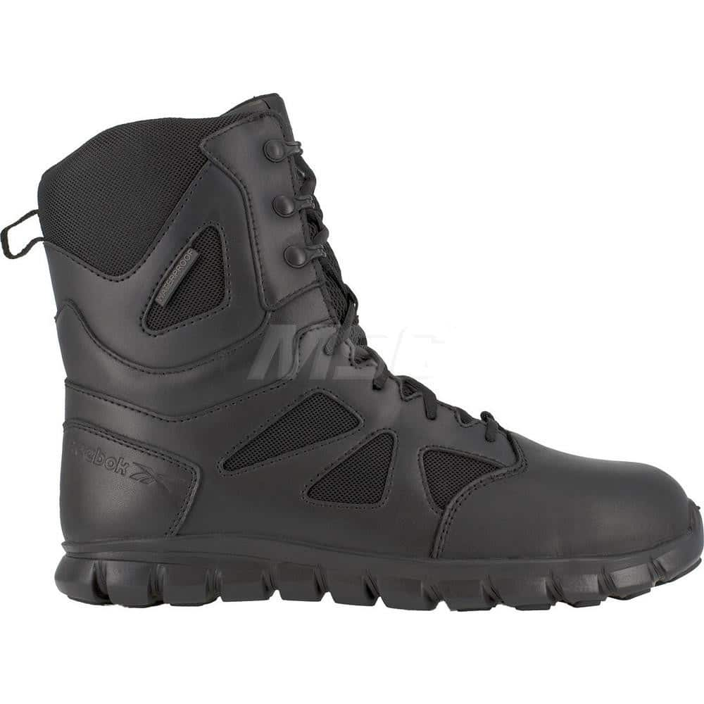 Work Boot: Size 9.5, 8″ High, Leather, Composite Toe Black, Wide Width, Non-Slip Sole