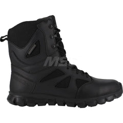 Work Boot: Size 7.5, 8″ High, Leather, Plain Toe Black, Medium Width, Non-Slip Sole