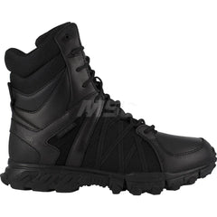 Work Boot: Size 14, 8″ High, Leather, Plain Toe Black, Medium Width, Non-Slip Sole