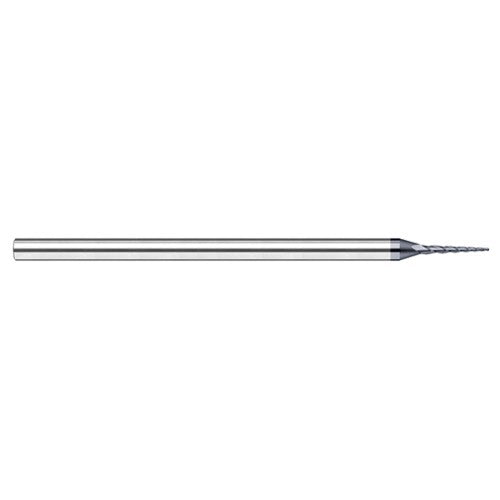 Miniature End Mills - Tapered Rib Cutters - 0.0150″ (1/64″) Cutter Diameter 0.1500″ Length of Cut 15 per side Carbide Tapered Ball End Mill, 3 Flutes, AlTiN Nano Coated - Exact Industrial Supply