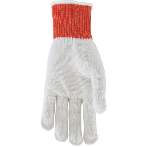 ‎22-760RC/M SS Engineered Yarn Glove - S-Steel/Silica Fiber w/Dyneema & Poly Cover - Medium Weight - Wht - Red Cuff - Exact Industrial Supply