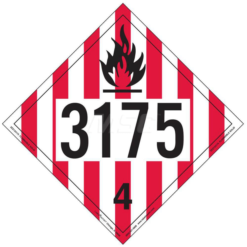 DOT Placards & Holders; Type: Placard; Legend: Flammable Solid; Legend: Flammable Solid; Material: Vinyl; Message or Graphic: Flammable Solid; Legend Color: Red; Material: Vinyl; Compliance Specifications: DOT 49 CFR 172.519; Placard Coating: UV; Language