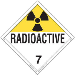 DOT Placards & Holders; Type: Placard; Legend: Radioactive; Legend: Radioactive; Material: Vinyl; Message or Graphic: Radioactive; Legend Color: Yellow; Material: Vinyl; Compliance Specifications: DOT 49 CFR 172.519; Placard Coating: UV; Language: English