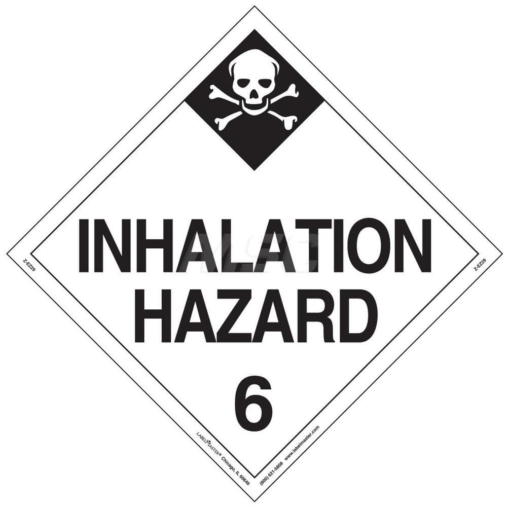 DOT Placards & Holders; Type: Placard; Legend: Inhalation Hazard; Legend: Inhalation Hazard; Material: Vinyl; Message or Graphic: Inhalation Hazard; Legend Color: Black; Material: Vinyl; Compliance Specifications: DOT 49 CFR 172.519; Placard Coating: UV;