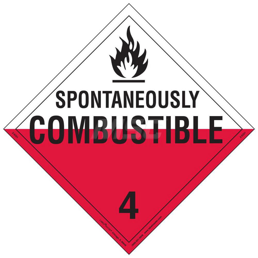 DOT Placards & Holders; Type: Placard; Legend: Spontaneously Combustible; Legend: Spontaneously Combustible; Material: Vinyl; Message or Graphic: Spontaneously Combustible; Legend Color: Red; Material: Vinyl; Compliance Specifications: DOT 49 CFR 172.519;