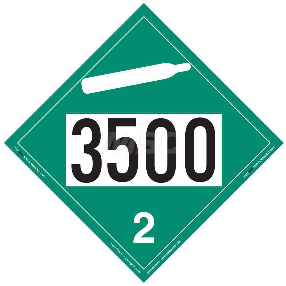 DOT Placards & Holders; Type: Placard; Legend: Non-Flammable Gas; Legend: Non-Flammable Gas; Material: Vinyl; Message or Graphic: Non-Flammable Gas; Legend Color: Green; Material: Vinyl; Compliance Specifications: DOT 49 CFR 172.519; Placard Coating: UV;