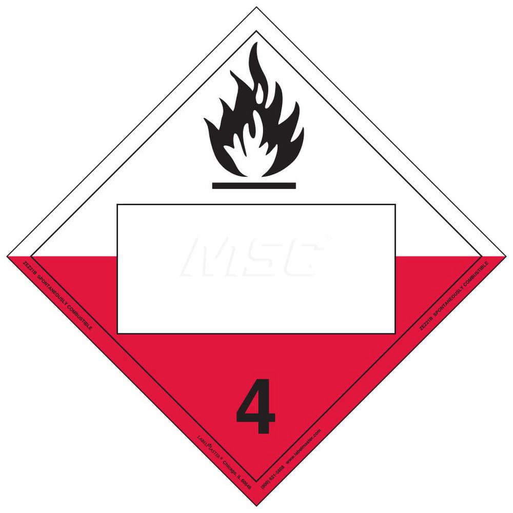 DOT Placards & Holders; Type: Placard; Legend: Spontaneously Combustible; Legend: Spontaneously Combustible; Material: Vinyl; Message or Graphic: Spontaneously Combustible; Legend Color: Red; Material: Vinyl; Compliance Specifications: DOT 49 CFR 172.519;