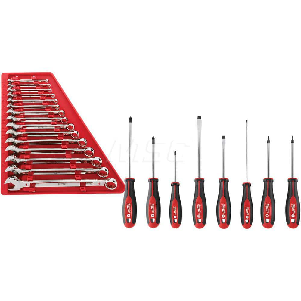 Wrench Set: 15 Pc, Inch Chrome-Plated