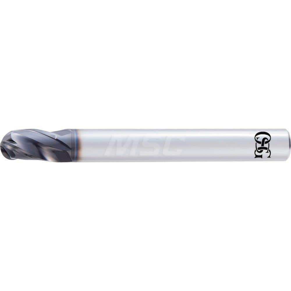 Ball End Mill: 0.125″ Dia, 0.125″ LOC, 3 Flute, Solid Carbide 2″ OAL, 1/4″ Shank Dia, 30 ° Helix, DUROREY Coated, Single End, Series 4630