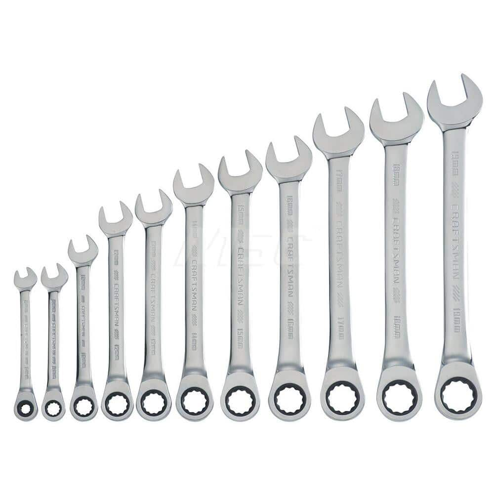 Wrench Set: 11 Pc, Metric Polished Chrome Finish