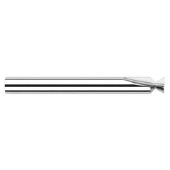 Dovetail Cutters - 0.0830″ Cutter Diameter × 0.0150″ (1/64″) Radius × 48° included Carbide Dovetail Cutter without Drop Hole Allowance, 2 Flutes - Exact Industrial Supply