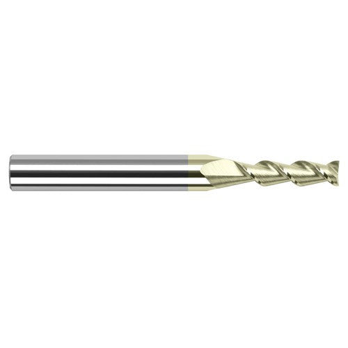 High Helix End Mills for Aluminum Alloys - 0.0620″ (1/16″) Cutter Diameter × 0.0860″ Length of Cut Carbide 45° Helix Square End Mill, 2 Flutes, ZrN Coated - Exact Industrial Supply