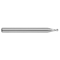 ‎0.018″ Dia. × 1/8″ Shank × 0.027″ DOC × 1-1/2″ OAL, Carbide Uncoated, Stub|Standard , 2 Flute, Ballnose End Mill - Exact Industrial Supply