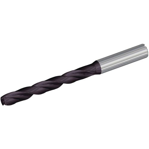 9.1 mm Dia. × 10 mm Shank × 139 mm Flute Length × 185 mm OAL, 132°, TiAlN, Coolant Thru, Round Solid Carbide Drill - Exact Industrial Supply