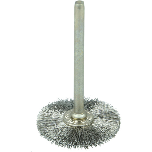 1″ Miniature Wire Wheel, .003″ Stainless Steel Fill, 1/8″ Stem - Benchmark Tooling