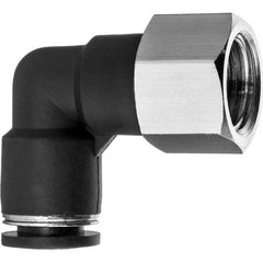 Value Collection - 1/4" OD, NPT Female, Nylon Push-to-Connect Female Elbow - 150 Max psi, Black - Benchmark Tooling