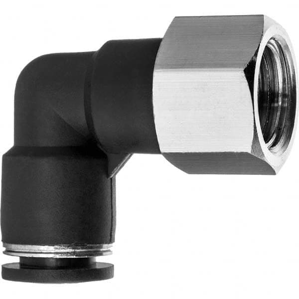 Value Collection - 1/4" OD, NPT Female, Nylon Push-to-Connect Female Elbow - 150 Max psi, Black - Benchmark Tooling