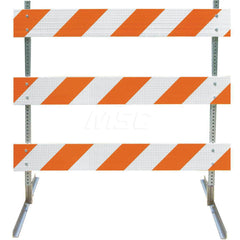 Traffic Barricades; Type: Type III; Barricade Height (Inch): 63; Material: Galvanized Steel Feet; Plastic Board; Galvanized High Carbon Steel Upright; Barricade Width (Inch): 96; Reflective: Yes; Compliance: NCHRP-350; MUTCD; Weight (Lb.): 16.0000; Top Pa