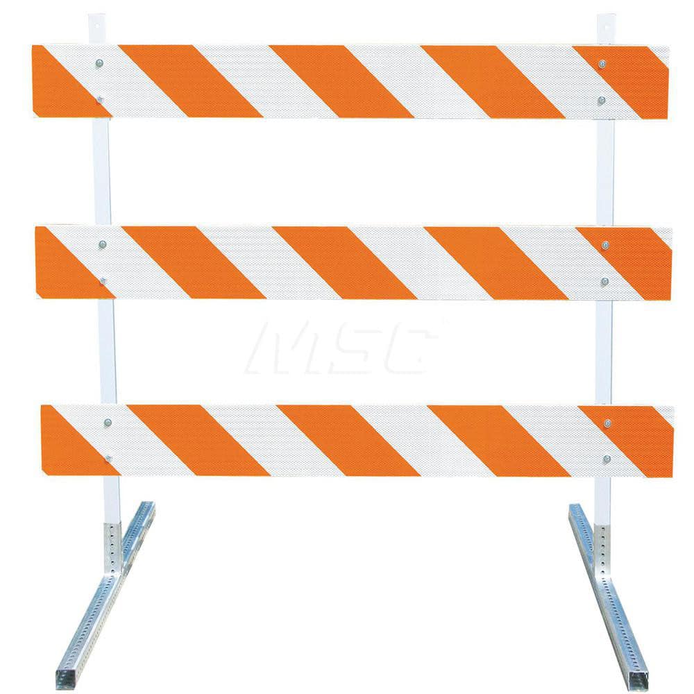 Traffic Barricades; Type: Type III; Barricade Height (Inch): 63; Material: Plastic Board; Polymer Plastic Upright; Galvanized High Carbon Steel Feet; Barricade Width (Inch): 96; Reflective: Yes; Compliance: MASH Compliant; MUTCD; Weight (Lb.): 19.0000; To