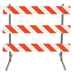 Traffic Barricades; Type: Type III; Barricade Height (Inch): 63; Material: Galvanized Steel Upright; Plastic Board; Barricade Width (Inch): 96; Reflective: Yes; Compliance: NCHRP-350; MUTCD; Weight (Lb.): 16.0000; Top Panel Height (Inch): 8; Top Panel Wid