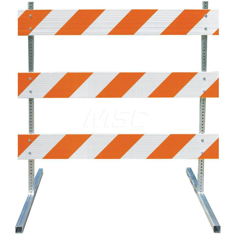 Traffic Barricades; Type: Type III; Barricade Height (Inch): 63; Material: Plastic Board; Galvanized High Carbon Steel Upright & Feet; Barricade Width (Inch): 48; Reflective: Yes; Compliance: NCHRP-350; MUTCD; Weight (Lb.): 19.0000; Top Panel Height (Inch