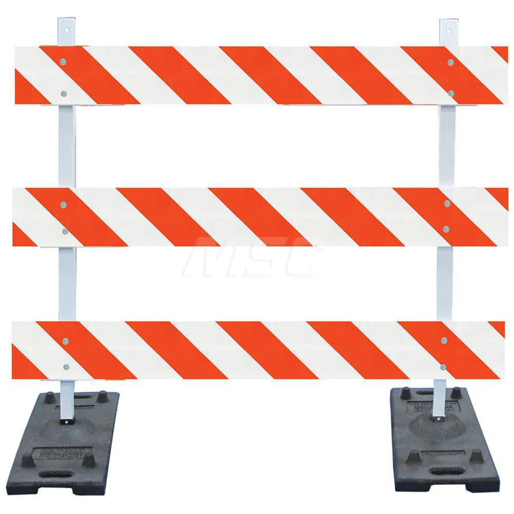 Traffic Barricades; Type: Type III; Barricade Height (Inch): 63; Material: Rubber Feet; Plastic Board; Polymer Plastic Upright; Barricade Width (Inch): 96; Reflective: Yes; Compliance: MASH Compliant; MUTCD; Weight (Lb.): 52.2500; Top Panel Height (Inch):