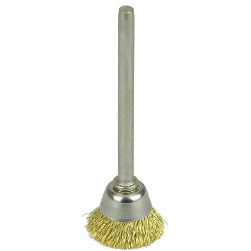 5/8″ Miniature Wire Cup Brush, .003″ Brass Fill, 1/8″ Stem - Benchmark Tooling