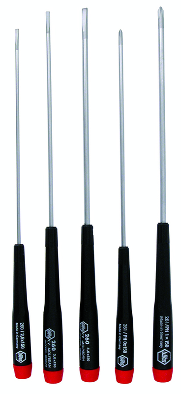 5 Piece - Precision Long Slotted & Phillips Screwdriver Set - #26192 - Includes: Slotted 2.5 - 4.0mm Phillips #0 - 1 - Benchmark Tooling